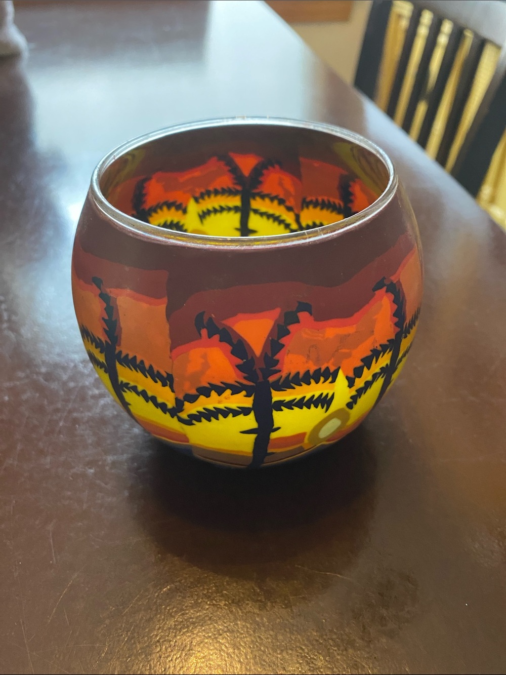 Sunset Palm Glass Votive - Orange & Yellow Home Art